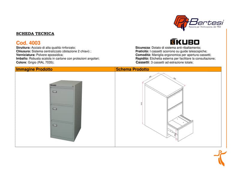 Classificatore per cartelle sospese KUBO 3 cassetti  46x62x101 cm grigio 4003