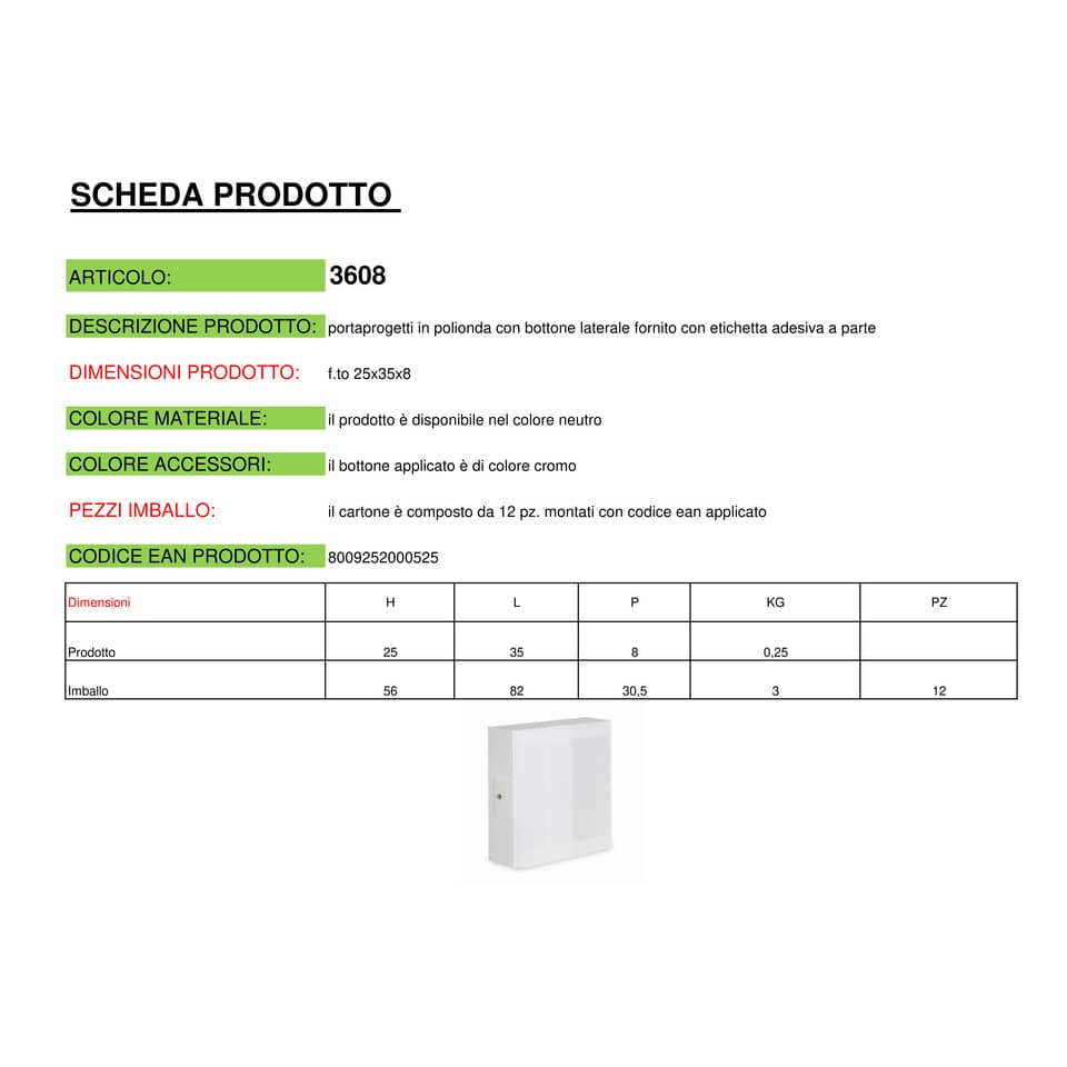 Cartella portaprogetti a 3 lembi DISPACO 25x35 cm polionda cannettato bianco trasparente dorso 8 cm - 3608