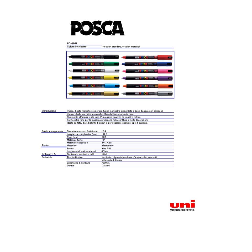 Marcatore a tempera POSCA Uni-Ball punta tonda 0,7 mm argento M PC1MR ARG