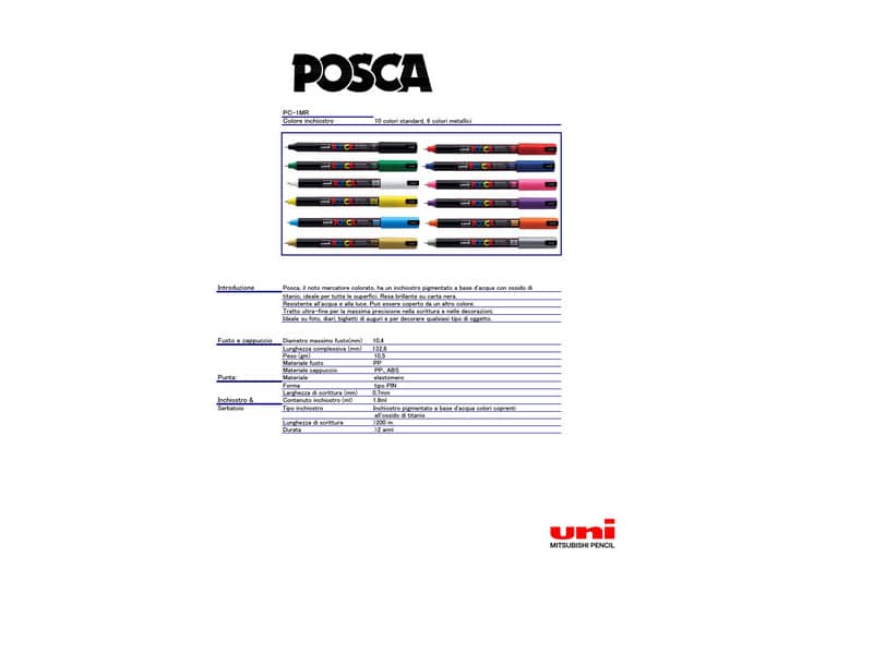 Marcatore a tempera POSCA Uni-Ball punta tonda 0,7 mm bianco M PC1MR BI