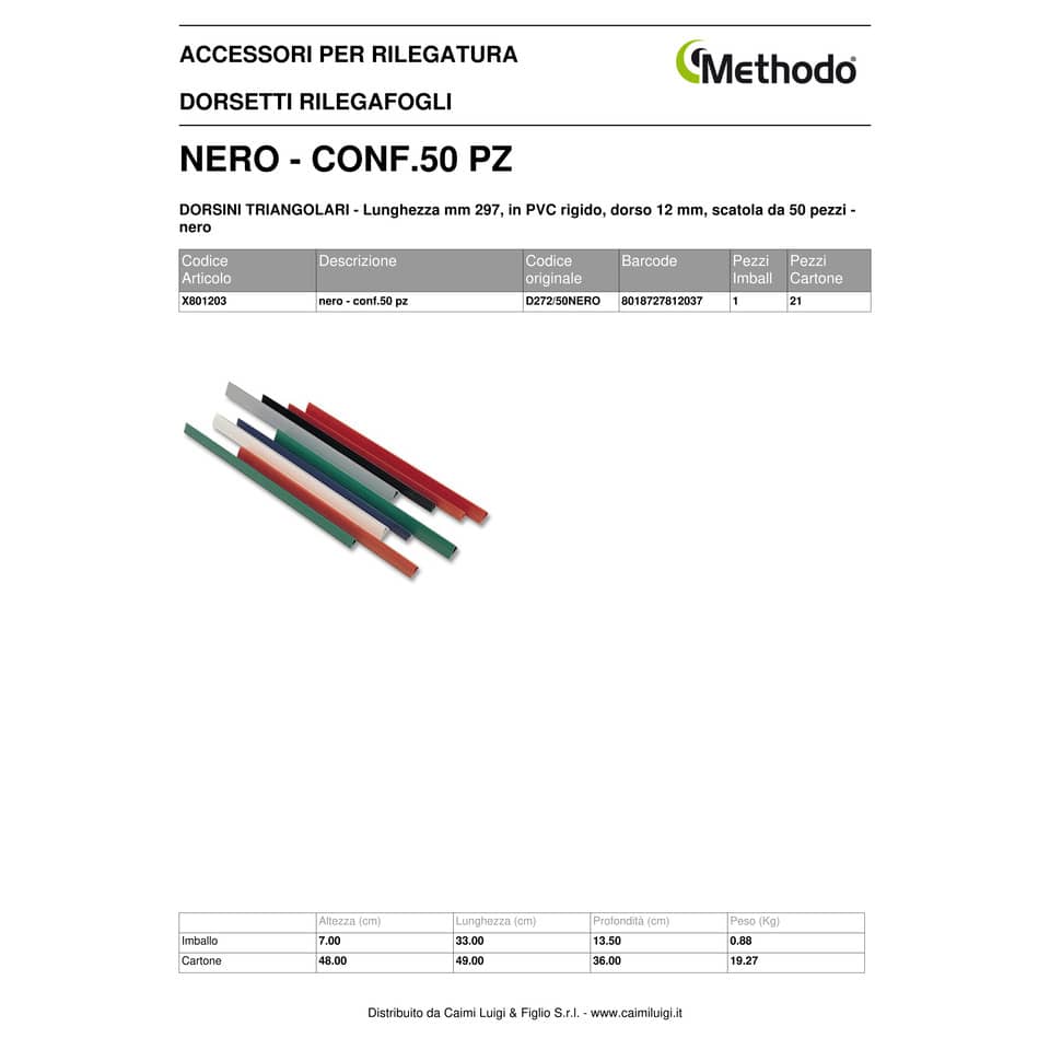 Dorsini triangolari Methodo 297 mm dorso 12 mm nero scatola da 50 pezzi - X801203