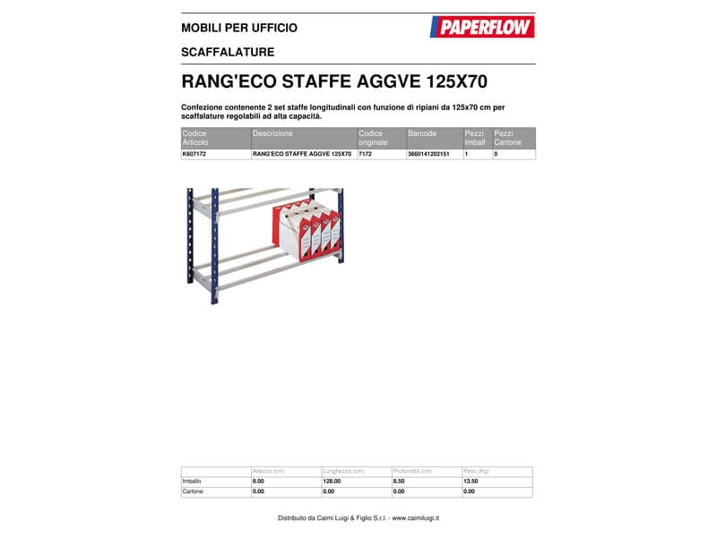 Staffe aggiuntive Paperflow per scaffalatura 1,25 m x 70 cm grigio K607172