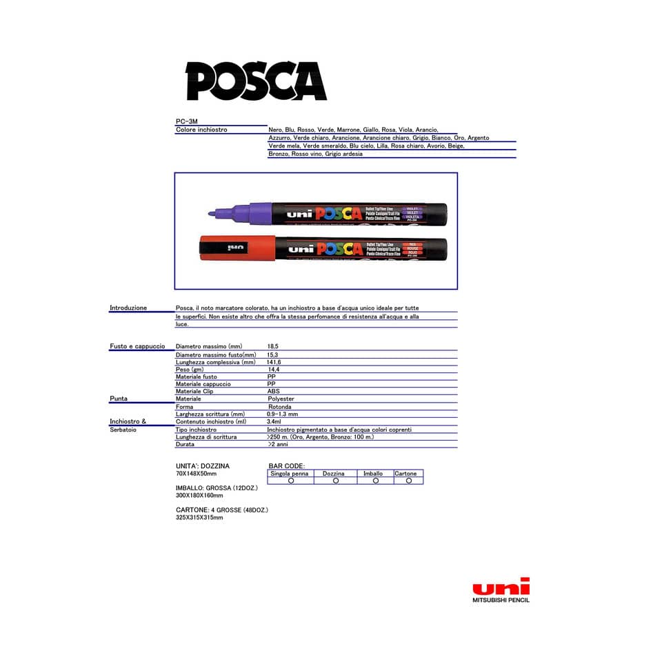 Marcatore a tempera POSCA Uni-Ball punta tonda 0,9-1,3 mm oro M PC3M ORO