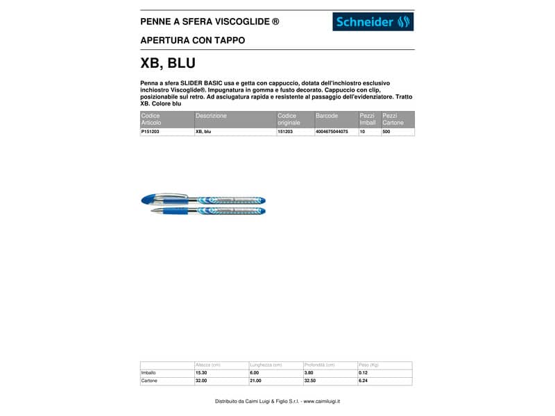Penna a sfera Schneider Slider Basic tratto XB blu 151203
