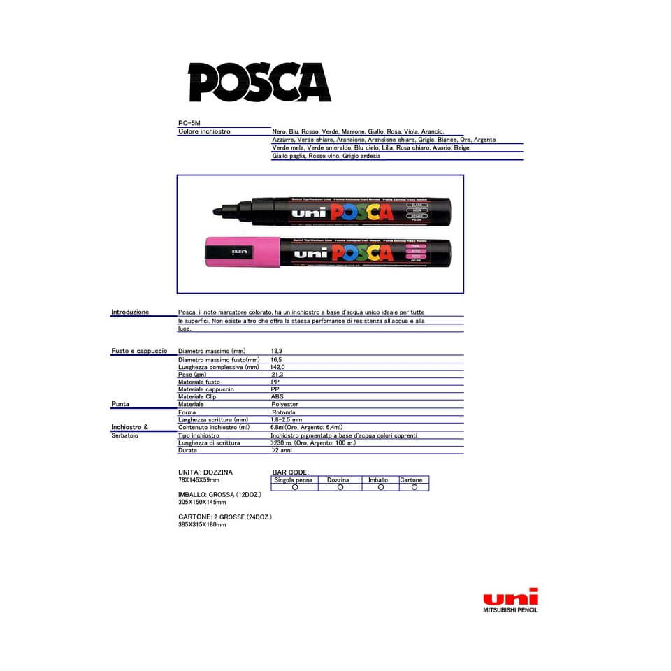 Marcatore a tempera POSCA Uni-Ball punta tonda 1,8-2,5 mm giallo M PC5M G