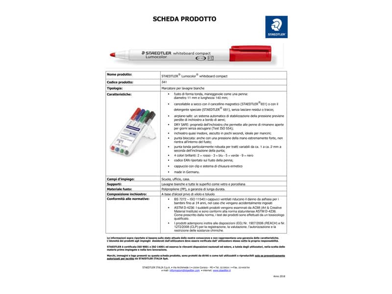 Marcatore per lavagne bianche Staedtler Lumocolor whiteboard compact 341 1-2 mm rosso - 341-2
