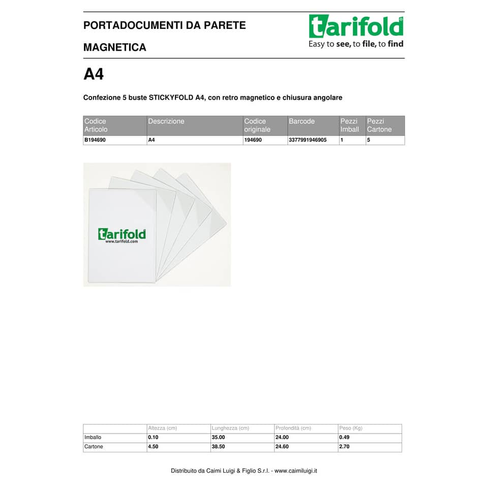 Buste portavvisi Tarifold® Stickyfold trasparente conf. 5 buste - 194690