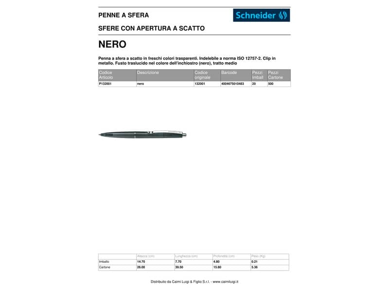Penna a sfera a scatto Schneider K 20 Icy Colours ricaricabile tratto M nero 132001