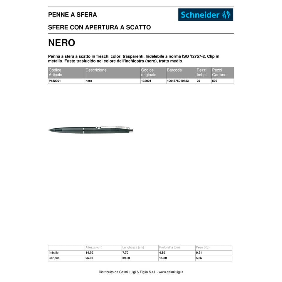 Penna a sfera a scatto Schneider K 20 Icy Colours ricaricabile tratto M nero 132001