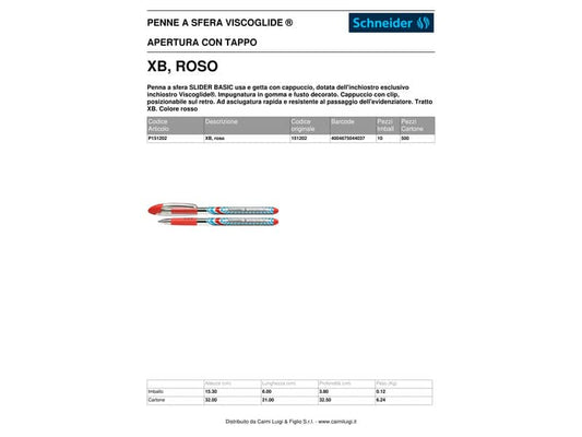 Penna a sfera Schneider Slider Basic tratto XB rosso 151202