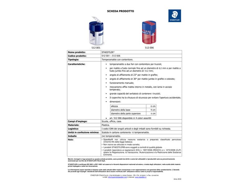 Temperamatite con contenitore Staedtler Noris a 2 fori 512 001 grigio-blu 512 001