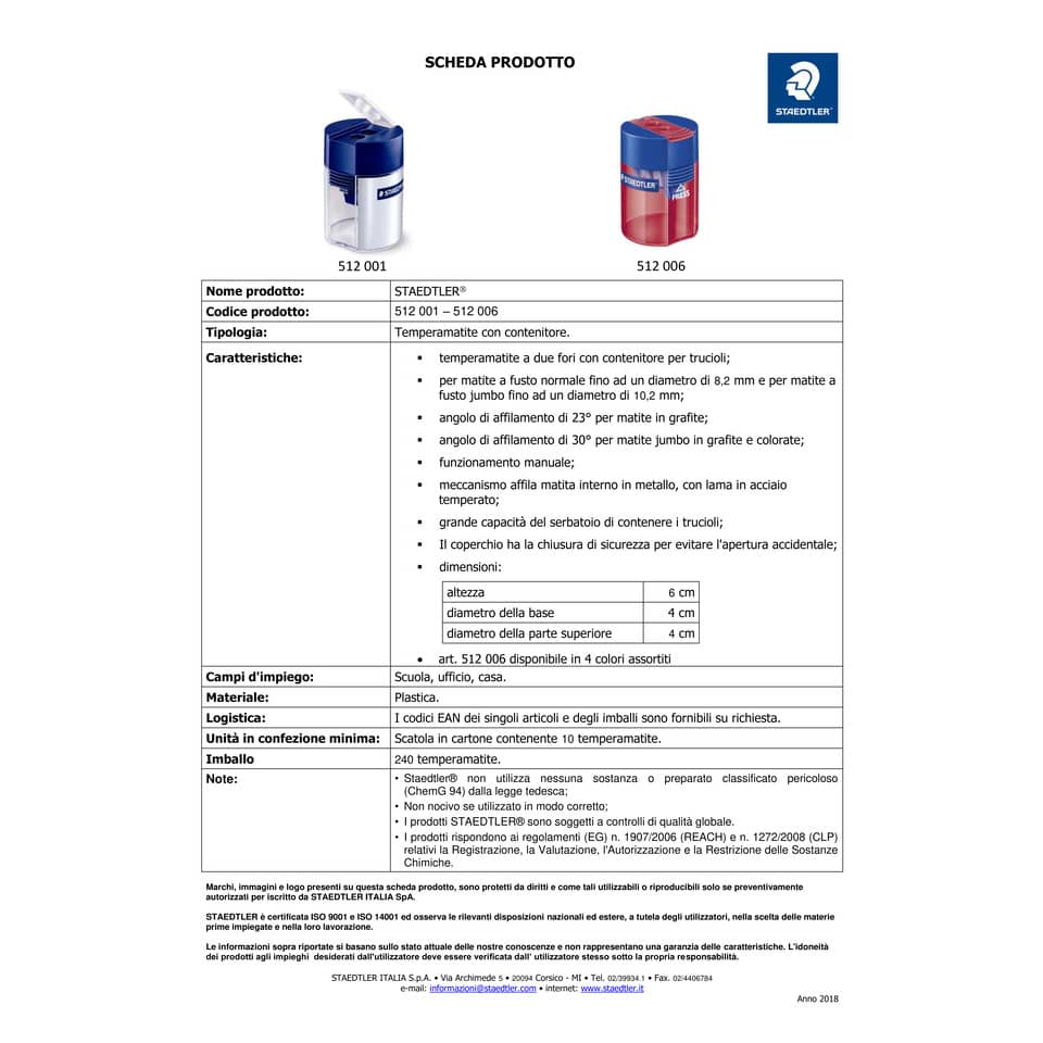 Temperamatite con contenitore Staedtler Noris a 2 fori 512 001 grigio-blu 512 001