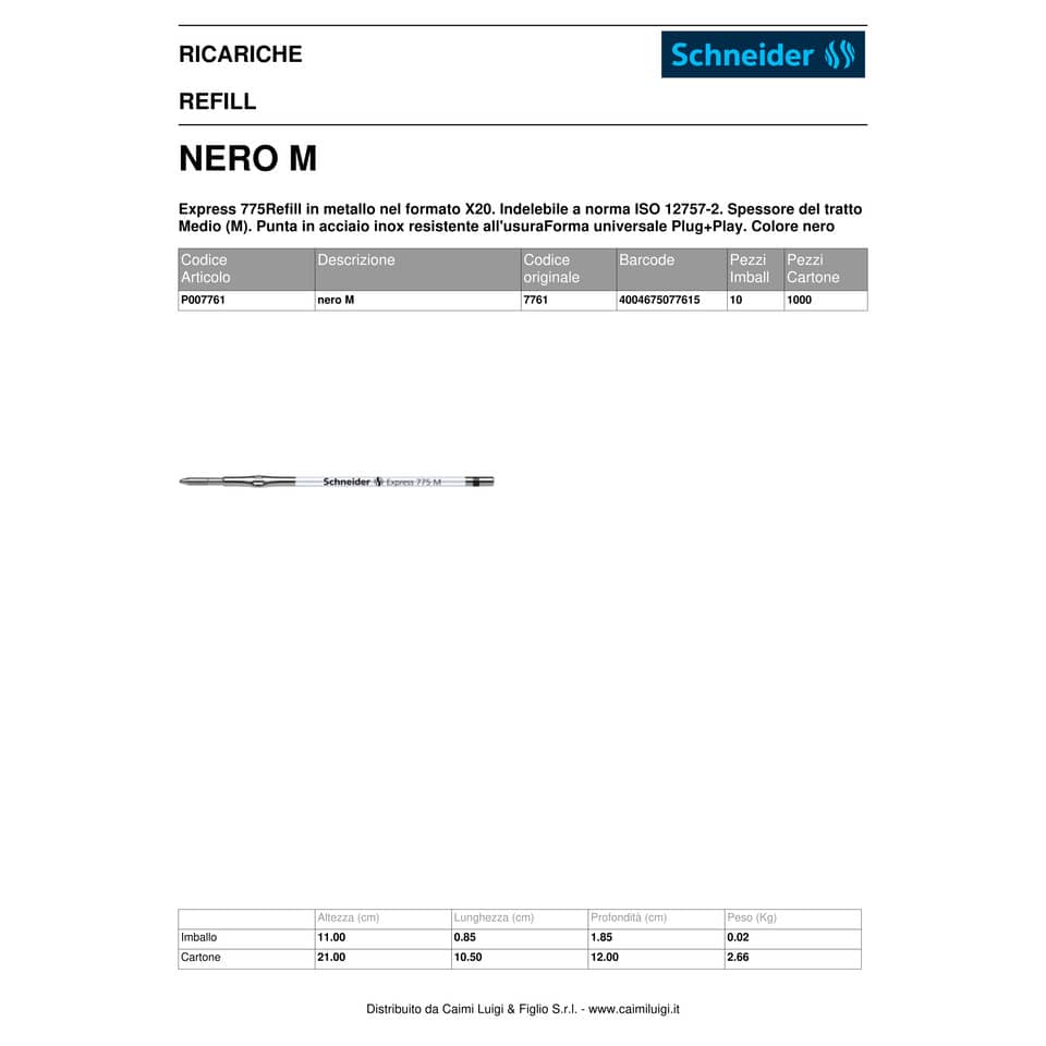 Refill Schneider Express 775 M in metallo nero 7761