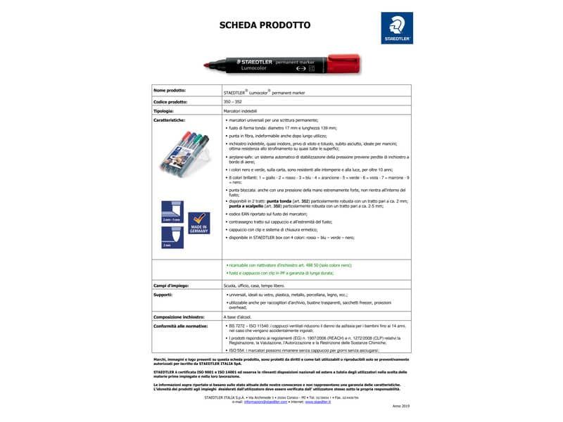 Marcatori punta a scalpello Staedtler Lumocolor permanent marker 350 astuccio da 4 pezzi - 350 WP4