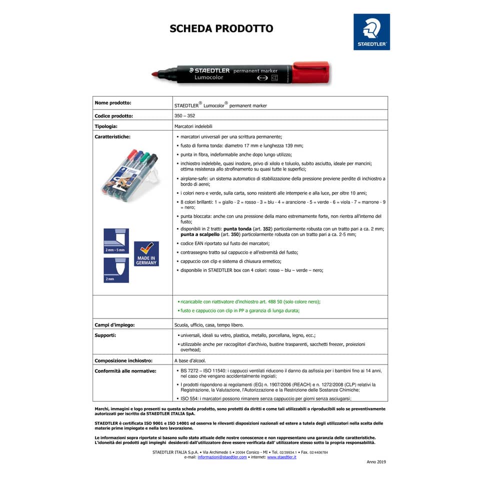 Marcatori punta a scalpello Staedtler Lumocolor permanent marker 350 astuccio da 4 pezzi - 350 WP4