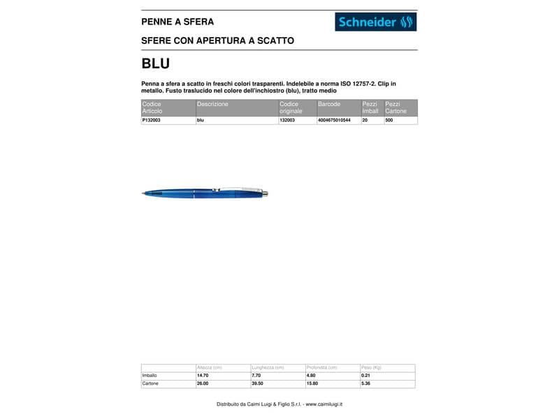 Penna a sfera a scatto Schneider K 20 Icy Colours ricaricabile tratto M blu 132003
