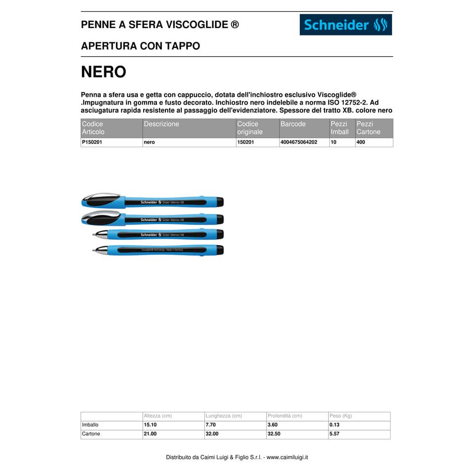 Penna a sfera Schneider Slider Memo tratto XB nero 150201