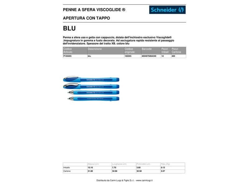 Penna a sfera Schneider Slider Memo tratto XB blu 150203
