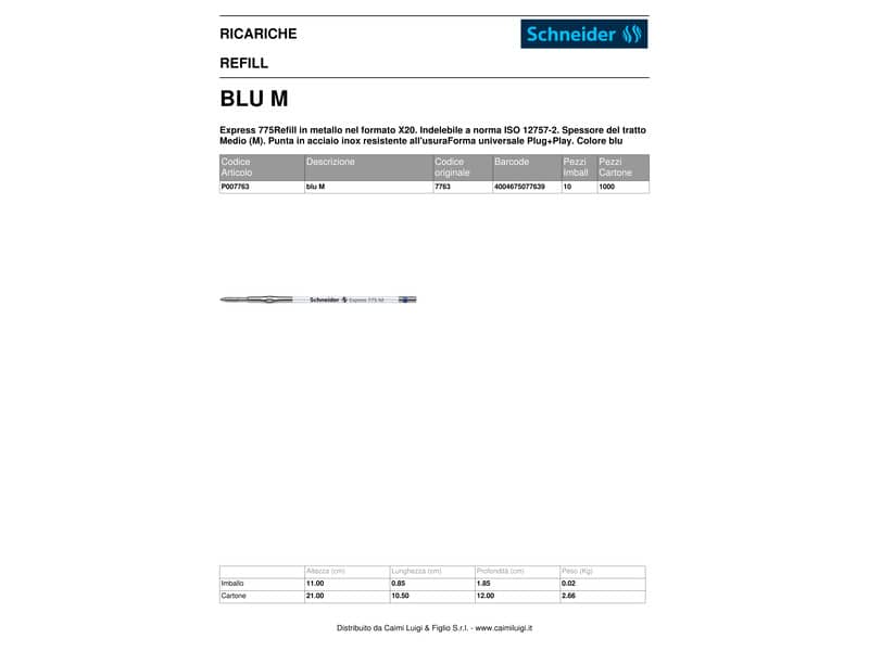 Refill Schneider Express 775 M in metallo blu 7763