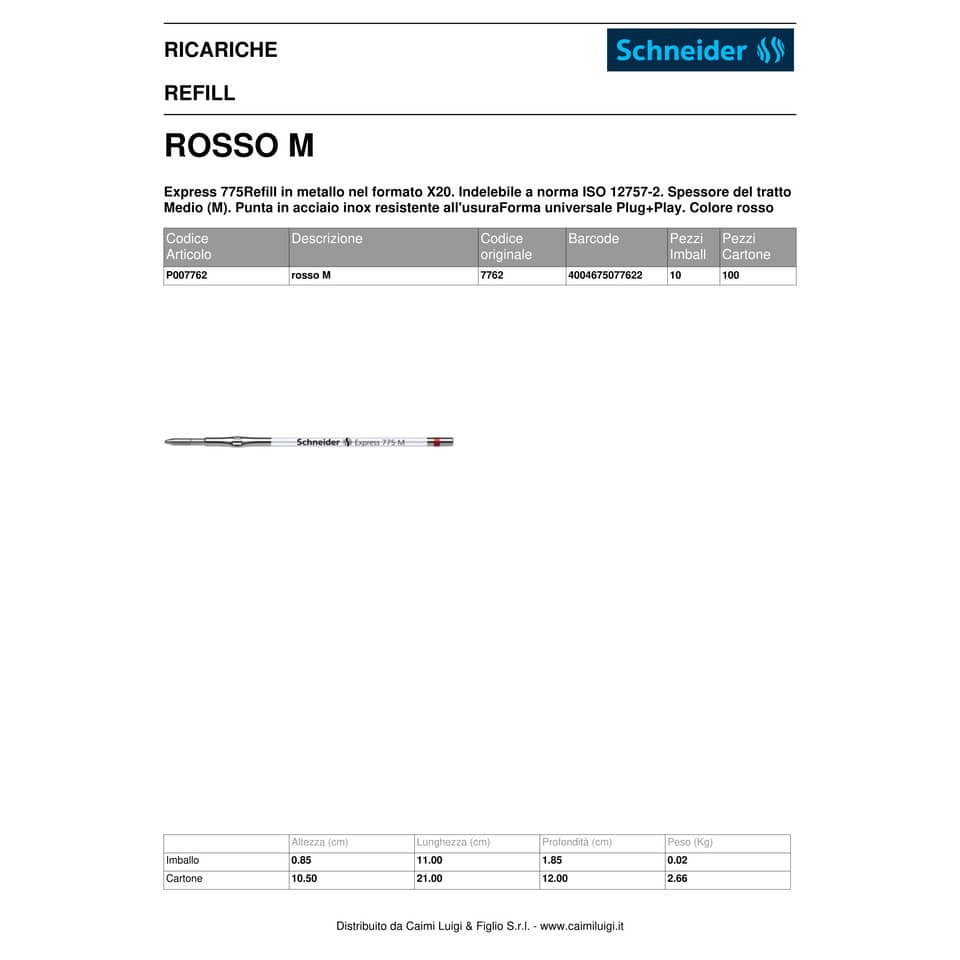 Refill Schneider Express 775 M in metallo rosso 7762