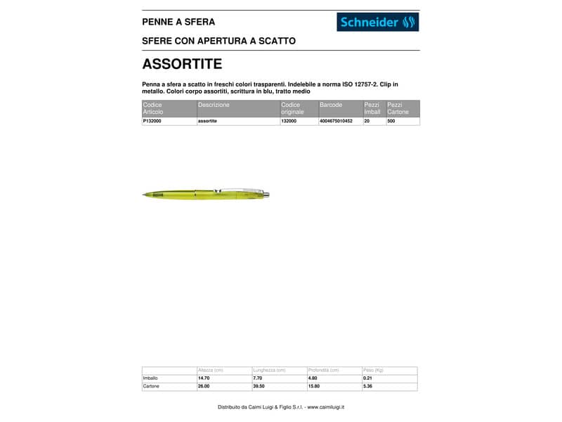 EC - Penna a sfera a scatto Schneider K 20 Icy Colours ricaricabile tratto M - fusto assortiti - Blu - 132000