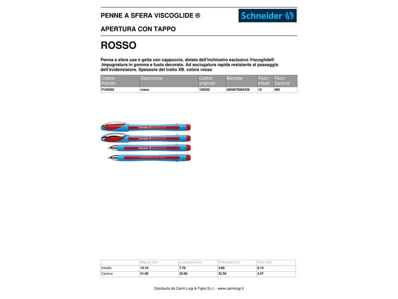 Penna a sfera Schneider Slider Memo tratto XB rosso 150202