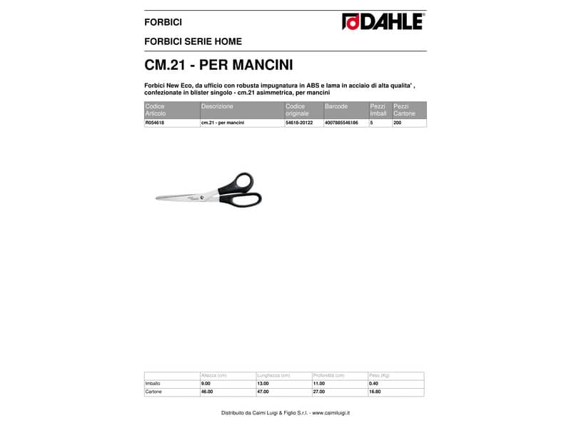 Forbici per mancini Dahle New Eco Home asimmetrica acciaio inox nero 21 cm R054618
