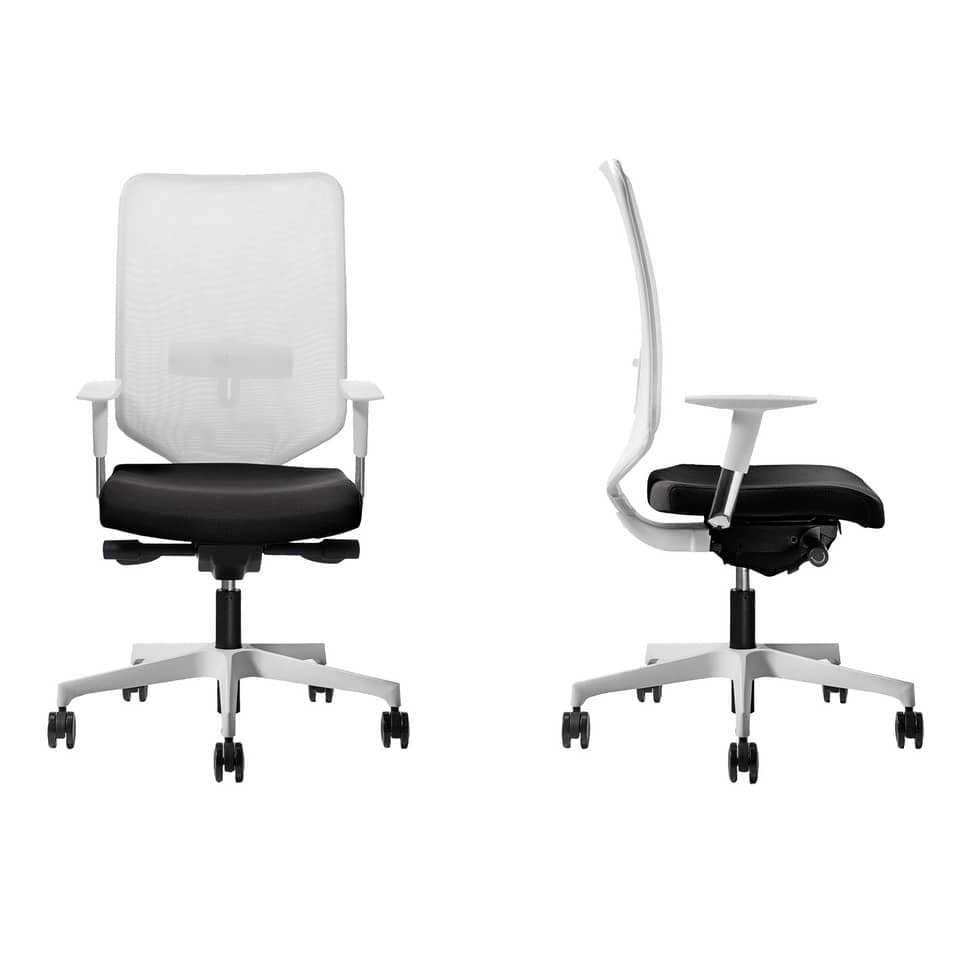 Sedia semidirezionale girevole Unisit Newair NWB - schienale rete bianco - rivestimento pelle nero - NWB/PN