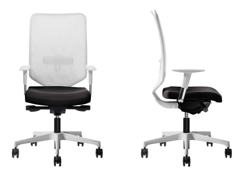 Sedia semidirezionale girevole Unisit Newair NWB - schienale rete bianco - rivestimento pelle nero - NWB/PN