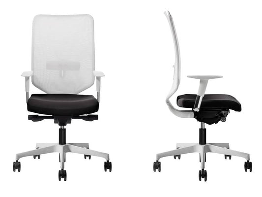 Sedia semidirezionale girevole Unisit Newair NWB - schienale rete bianco - rivestimento pelle nero - NWB/PN