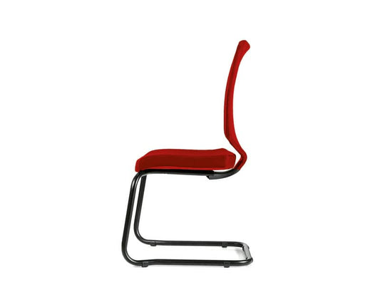 Sedia visitatore semidirezionale Unisit Newair NWNS su slitta - schienale rete nero - rivest. ignifugo rosso - NWNS/IR