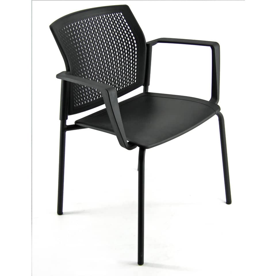 Sedia visitatore a 4 gambe Unisit Login LGSPBR - schienale in rete - PPL nero con braccioli conf. 2 pezzi LGSPBR/2/NE