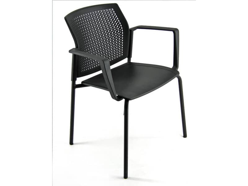 Sedia visitatore a 4 gambe Unisit Login LGSPBR - schienale in rete - PPL nero con braccioli conf. 2 pezzi LGSPBR/2/NE