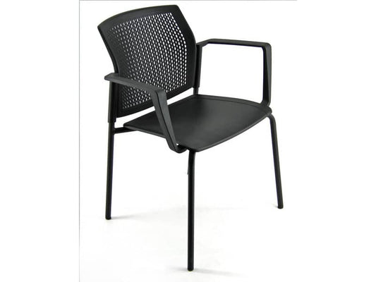 Sedia visitatore a 4 gambe Unisit Login LGSPBR - schienale in rete - PPL nero con braccioli conf. 2 pezzi LGSPBR/2/NE