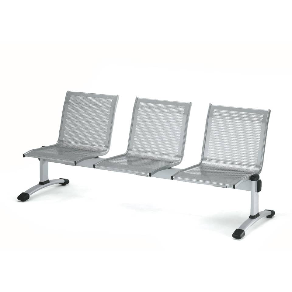Panca 3 posti attesa Unisit Plexus PS3P in acciaio grigio - schienale e seduta forati traspiranti - PS3P