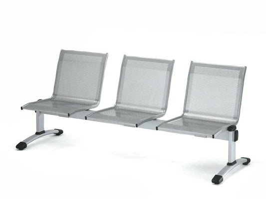 Panca 3 posti attesa Unisit Plexus PS3P in acciaio grigio - schienale e seduta forati traspiranti - PS3P