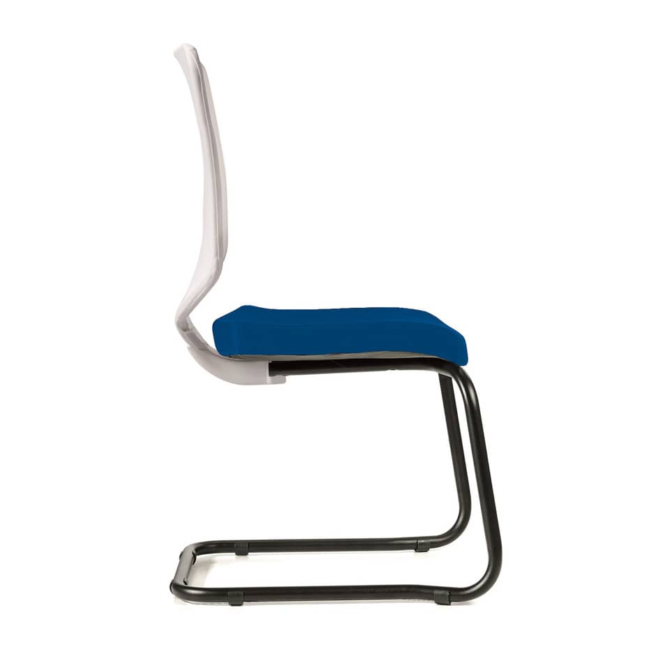 Sedia visitatore semidirezionale Unisit Newair NWBS su slitta - schienale rete bianco - rivest. fili luce bluNWBS/F11