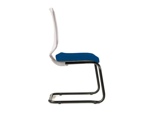 Sedia visitatore semidirezionale Unisit Newair NWBS su slitta - schienale rete bianco - rivest. fili luce bluNWBS/F11