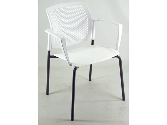 Sedia visitatore a 4 gambe Unisit Login LGSPBR - schienale in rete - PPL bianco con braccioli conf. 2 pezzi LGSPBR/2/BI