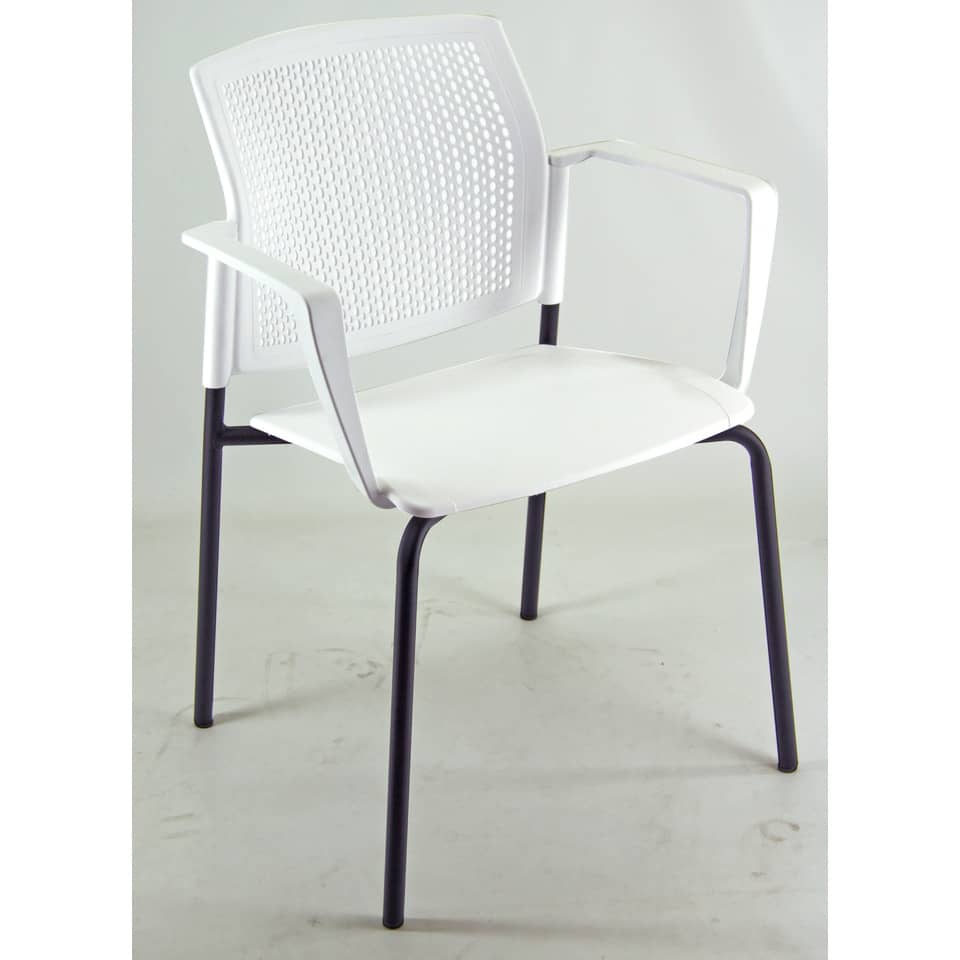 Sedia visitatore a 4 gambe Unisit Login LGSPBR - schienale in rete - PPL bianco con braccioli conf. 2 pezzi LGSPBR/2/BI