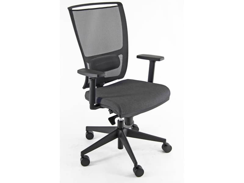 Sedia semidirezionale girevole Unisit Zoe ZOEA schienale in rete nero rivest. ignifugo grigio con braccioli ZOEA/BR/IT