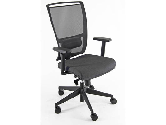 Sedia semidirezionale girevole Unisit Zoe ZOEA schienale in rete nero rivest. ignifugo grigio con braccioli ZOEA/BR/IT