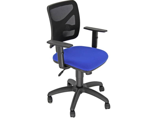 Sedia operativa girevole Unisit Pentagon Y10 PNBE schienale in rete nero rivest. Eco blu - con braccioli - PNBE/BR/EB