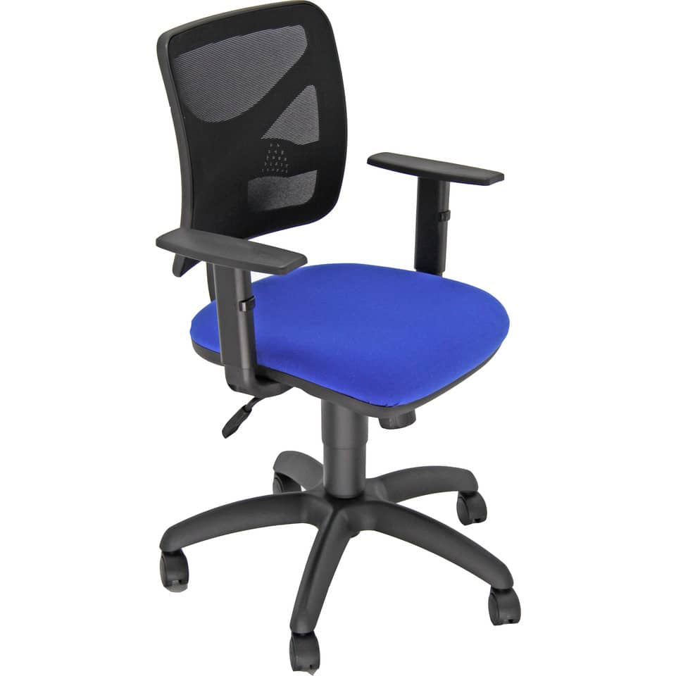 Sedia operativa girevole Unisit Pentagon Y10 PNBE schienale in rete nero rivest. Eco blu - con braccioli - PNBE/BR/EB