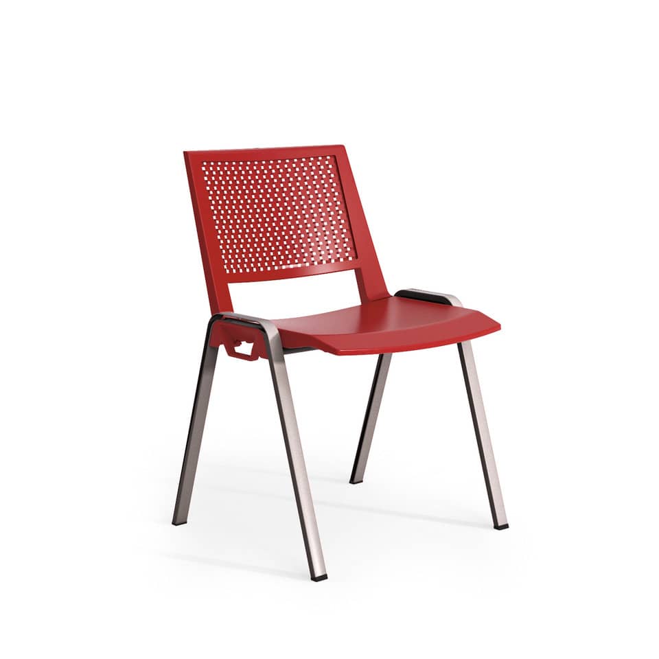 Sedia visitatore a 4 gambe Unisit Kentra KEC base cromo schienale traspirante PPL rosso - KEC/RO