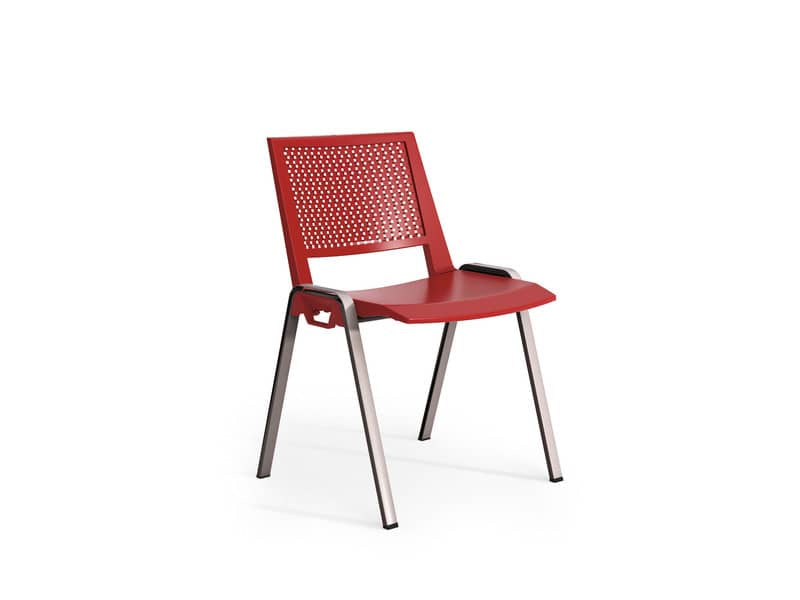 Sedia visitatore a 4 gambe Unisit Kentra KEC base cromo schienale traspirante PPL rosso - KEC/RO