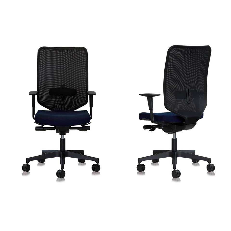 Sedia semidirezionale girevole Unisit Newair NWN - schienale rete nero - rivestimento fili luce blu - NWN/F11