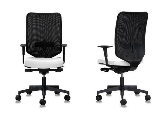 Sedia semidirezionale girevole Unisit Newair NWN - schienale rete nero - rivestimento pelle bianco - NWN/PQ