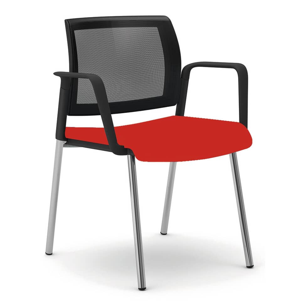 Sedia visitatore 4 gambe Unisit Kind KI4GTBR schienale in rete - rivestimento ignifugo rosso con braccioli KI4GTBR/IR