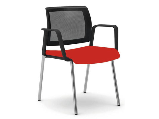 Sedia visitatore 4 gambe Unisit Kind KI4GTBR schienale in rete - rivestimento ignifugo rosso con braccioli KI4GTBR/IR